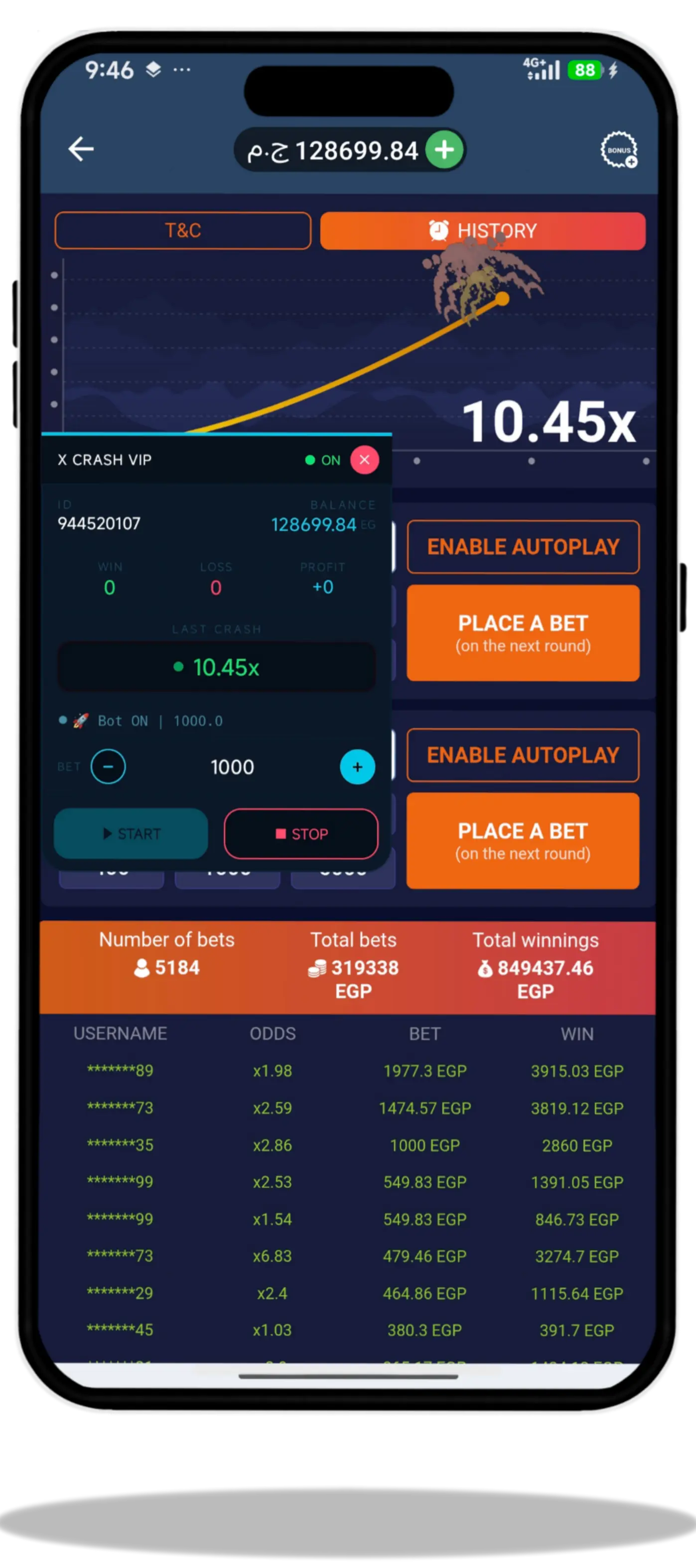 X Crash VIP floating overlay showing live crash multiplier and auto-cashout stats